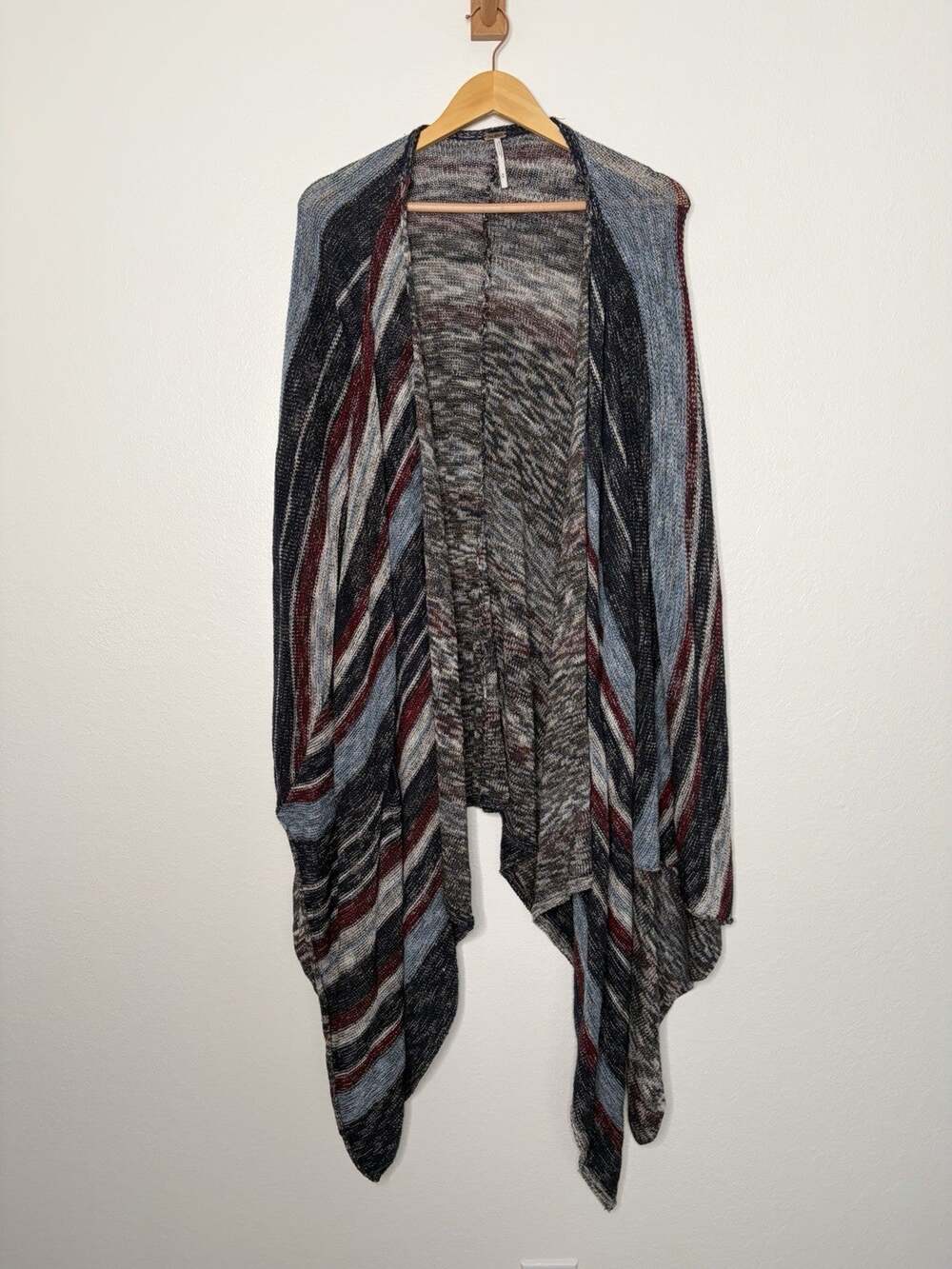 NWT Free People The Big Trail Poncho Cardigan Indigo Burgundy Stripe Size Medium